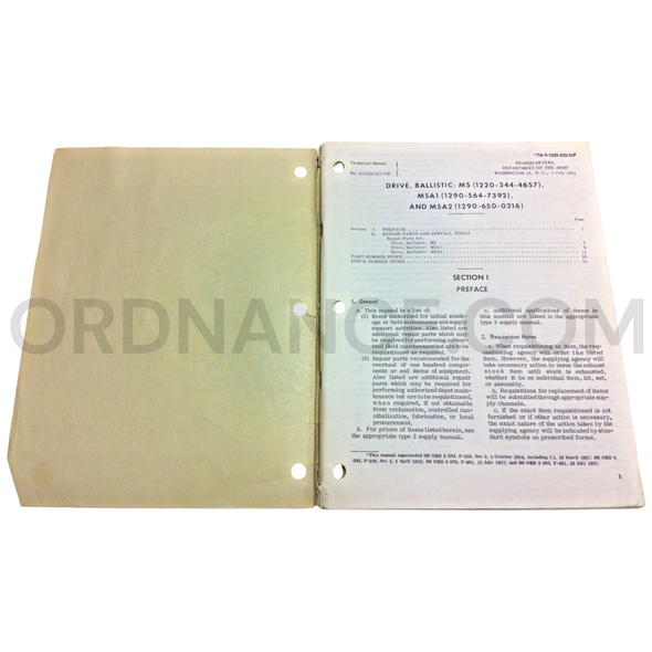 Technical Manual (TM 9-1220-225-35P) for M5, M5A1, and M5A2 Ballistic Drives 1964
