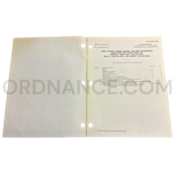 Technical Manual (TM 9-1240-213-35P) for M62, M62A1C, and M62A1D Elbow Telescope September 1970 FSN 1240-757-9975