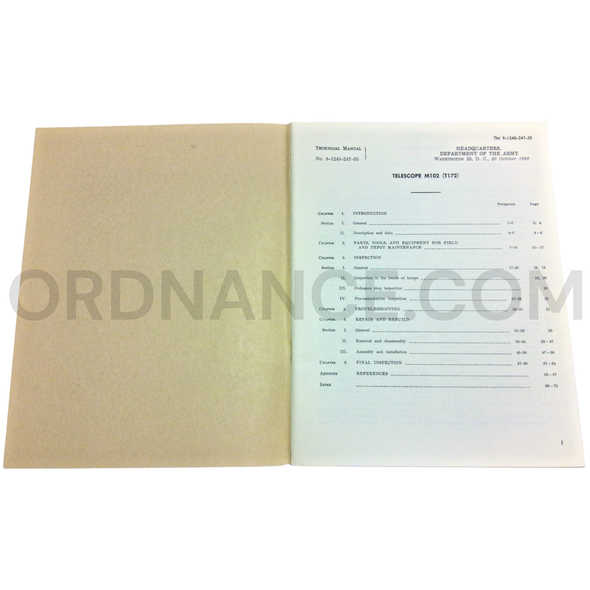 Technical Manual (TM 9-1240-247-35) for M102T172 Telescope October 1960