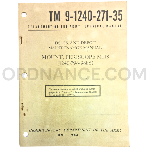Technical Manual Reprint (TM 9-1240-271-35) for M118 Periscope Mount June 1964 FSN 1240-796-9686