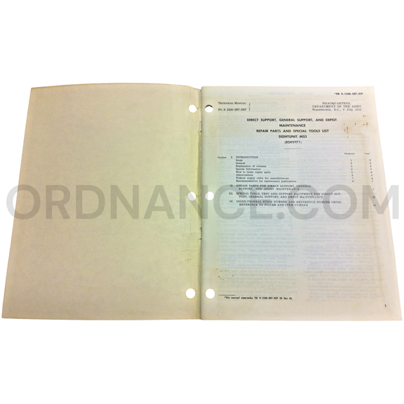 Technical Manual (TM 9-1240-287-35P) for M53 Sight Unit July 1970