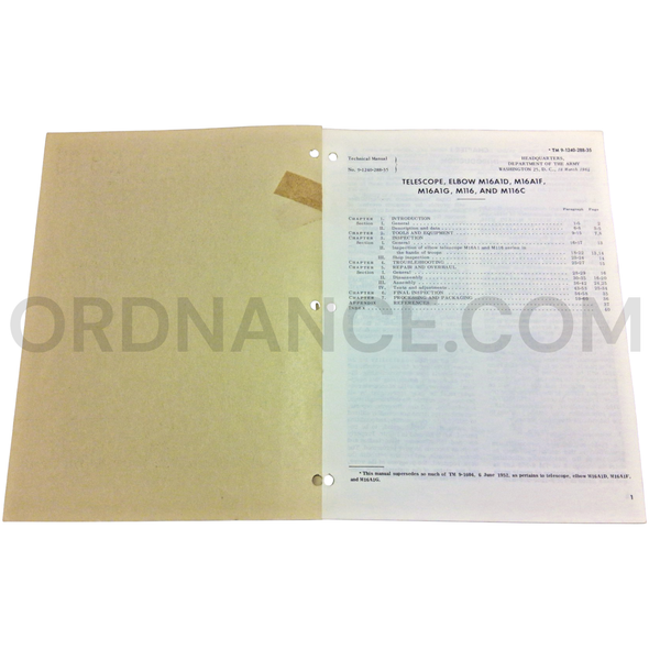 Technical Manual (TM 9-1240-288-35) for M16A1D, M16A1F, M16A1G, M116, and M116C Elbow Telescopes March 1964