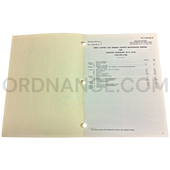 Technical Manual (TM 9-1240-292-34) for M115/T146 Panoramic Telescope June 1971 FSN 1240-895-9186