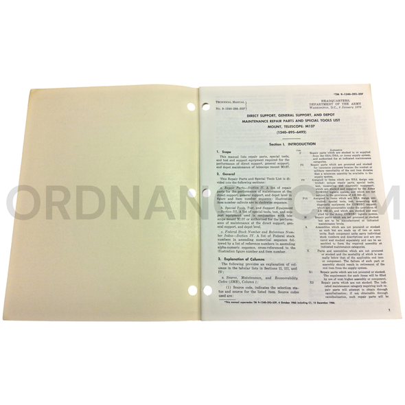 Technical Manual (TM 9-1240-293-35P) for M137 Telescope Mount January 1970 FSN 1240-895-6492