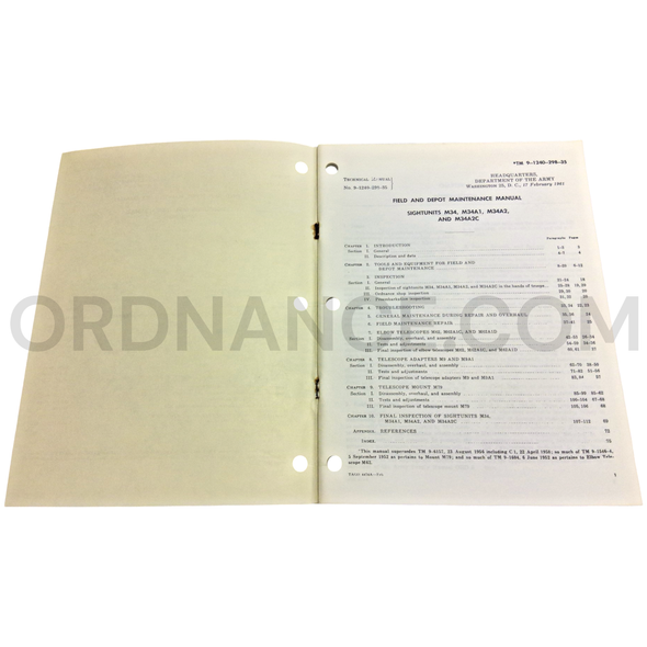 Technical Manual (TM 9-1240-298-35) for M34, M34A1, M34A2, and M34A2C Sight Units February 1961