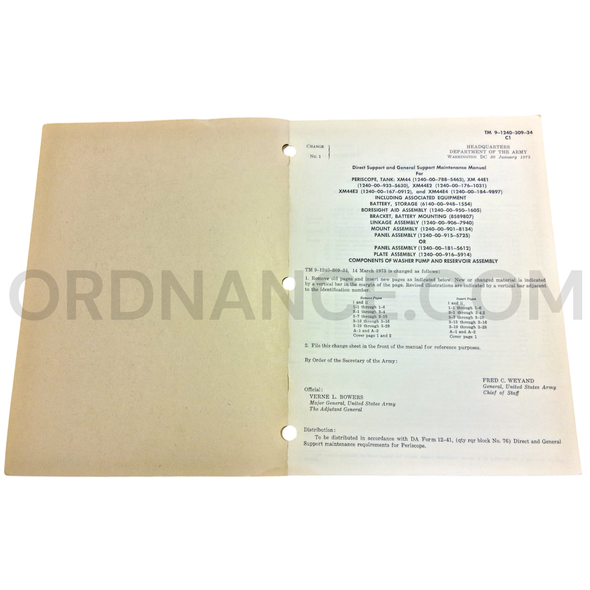 Technical Manual Change 1 (TM 9-1240-309-34) for XM44, XM44E1, XM44E2, XM44E3, and XM44E4 Tank Periscopes January 1975 NSN 1240-00-788-5463