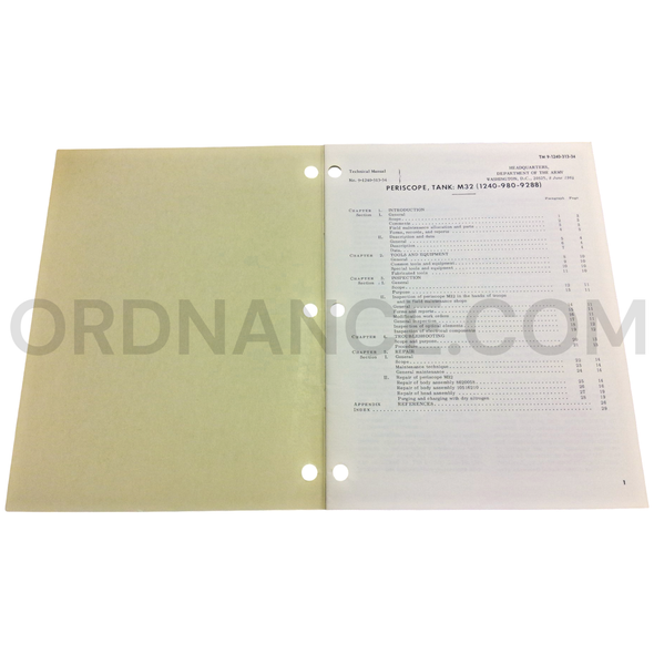 Technical Manual (TM 9-1240-313-34) for M32 Tank Periscope June 1964 FSN 1240-980-9288
