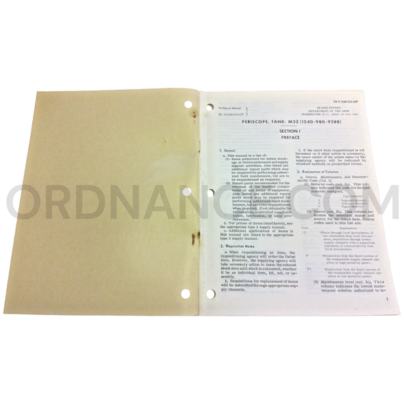 Technical Manual (TM 9-1240-313-35P) for M32 Tank Periscope June 1964 FSN 1240-980-9288