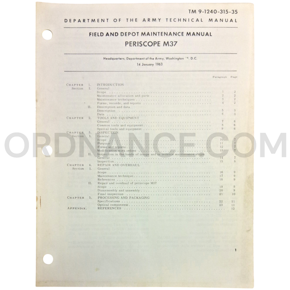 Technical Manual (TM 9-1240-315-35) for M37 Periscope January 1963