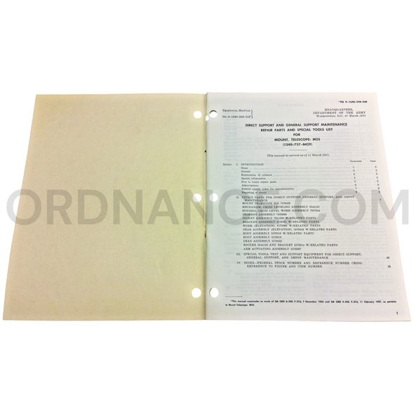 Technical Manual (TM 9-1240-348-34P) for M25 Telescope Mount March 1971 FSN 1240-757-8429