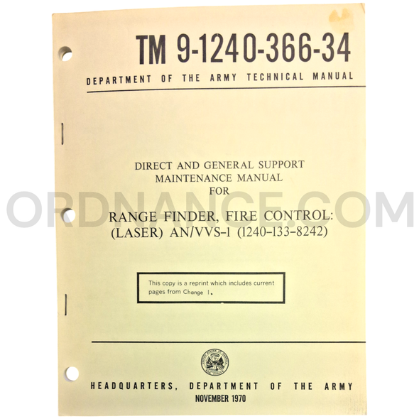 Technical Manual (TM 9-1240-366-34) for AN/VVS-1 Fire Control Range Finder November 1970 FSN 1240-133-8242