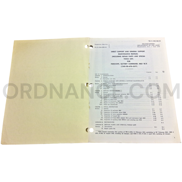Technical Manual (TM 9-1240-368-34) for M65 Battery Command Periscope June 1973 NSN 1240-00-678-5577