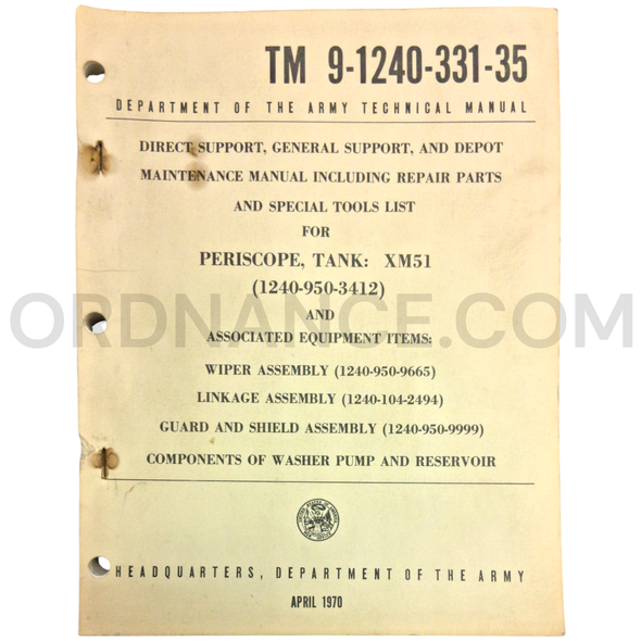 Technical Manual (TM 9-1240-331-35) for XM51 Tank Periscope April 1970 FSN 1240-950-3412