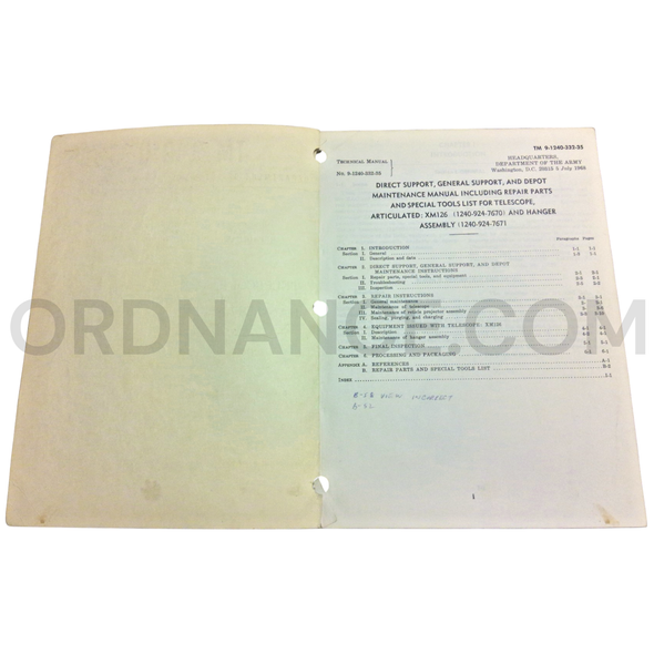 Technical Manual (TM 9-1240-332-35) for XM126 Articulated Telescope and Hanger Assembly July 1968 FSN 1240-924-7670