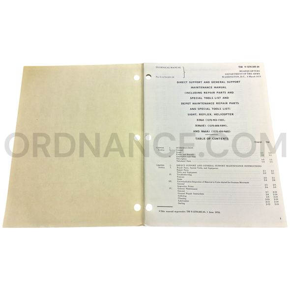 Technical Manual (TM 9-1270-205-34) for XM60, XM60E1, and M60A1 Helicopter Reflex Sight March 1973 FSN 1270-903-1105