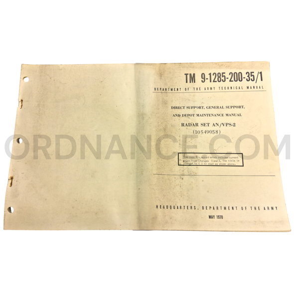 Technical Manual (TM 9-1285-200-35/1) for AN/VPS-2 Radar Set May 1970