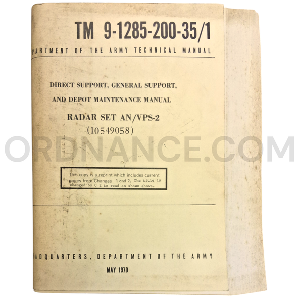 Technical Manual (TM 9-1285-200-35/1) for AN/VPS-2 Radar Set May 1970