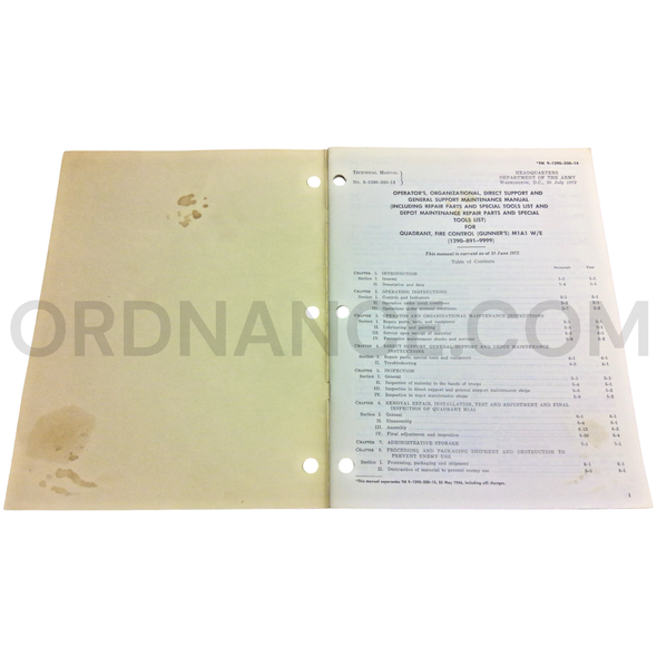 Technical Manual (TM 9-1290-200-14) for M1A1 Gunner's Fire Control Quadrant July 1972 FSN 1290-891-9999
