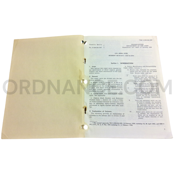 Technical Manual (TM 9-1290-241-35P) for M16A1E1 Antiaircraft Gun Local Control System December 1967 FSN 1290-766-5876
