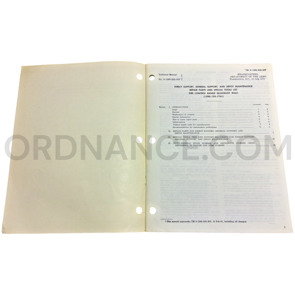 Technical Manual (TM 9-1290-245-35P) for M4A1 Fire Control Range Quadrant July 1970 FSN 1290-759-7761