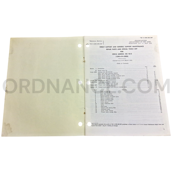 Technical Manual (TM 9-1290-262-34P) for M2 Aiming Circle April 1972 FSN 1290-614-0008