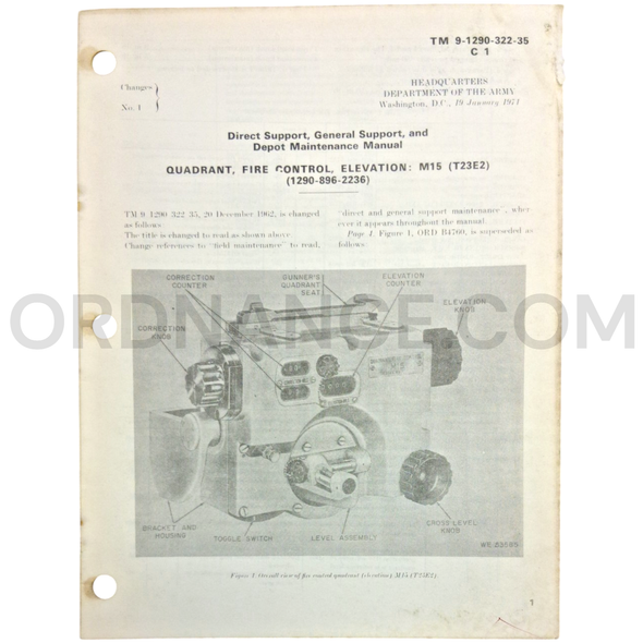 Technical Manual Change 1 (TM 9-1290-322-35) for M15/T23E2 Elevation Fire Control Quadrant January 1971 FSN 1290-896-2236