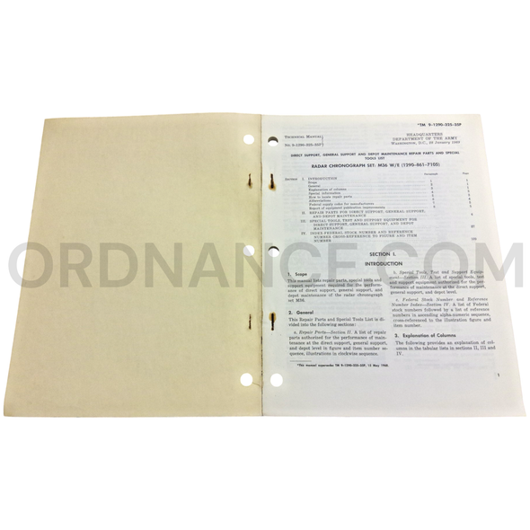 Technical Manual (TM 9-1290-325-35P) for M36 Radar Chronograph Set January 1969 FSN 1290-861-7105