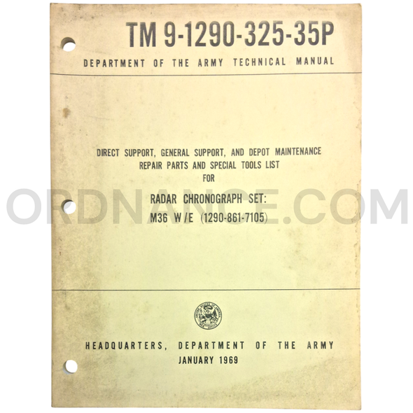 Technical Manual (TM 9-1290-325-35P) for M36 Radar Chronograph Set January 1969 FSN 1290-861-7105