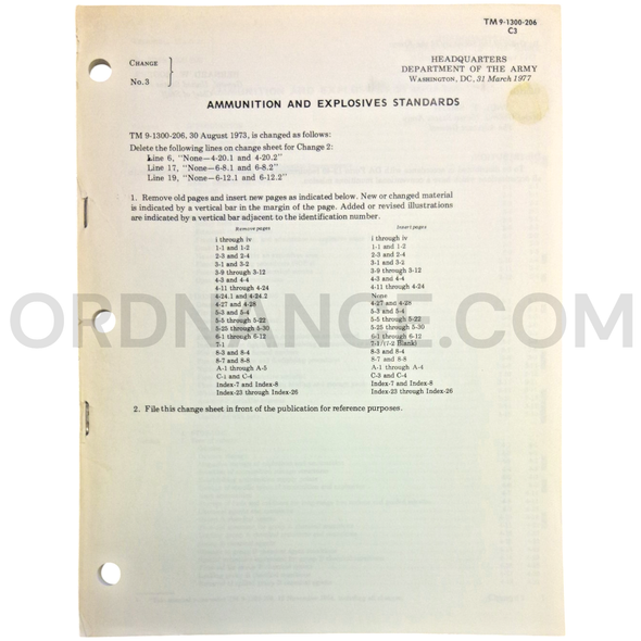 Technical Manual Change 3 (TM 9-1300-206) for Ammunition and Explosives Standards March 1977