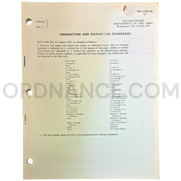 Technical Manual Change 4 (TM 9-1300-206) for Ammunition and Explosives Standards June 1977