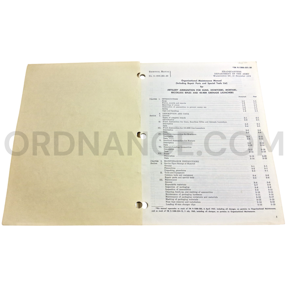 Technical Manual (TM 9-1300-251-20) for Artillery Ammunition for Guns, Howitzers, Mortars, Recoilless Rifles, and 40mm Grenade Launchers December 1973