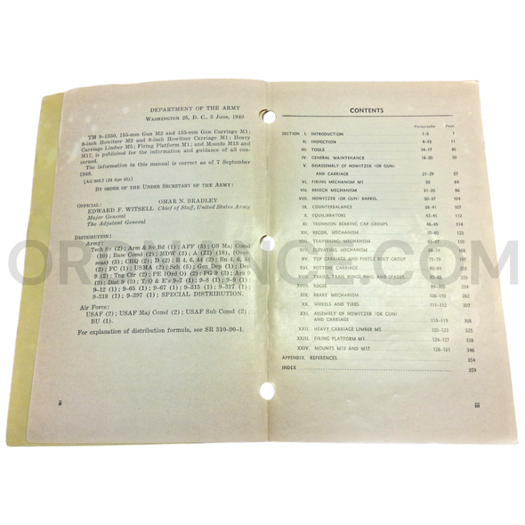 Technical Manual (TM 9-1350) for 155mm M2 Gun, 155mm M1 Gun Carriage, 8-Inch M2 Howitzer, 8-Inch M1 Howitzer Carriage, and M1 Firing Platform June 1949