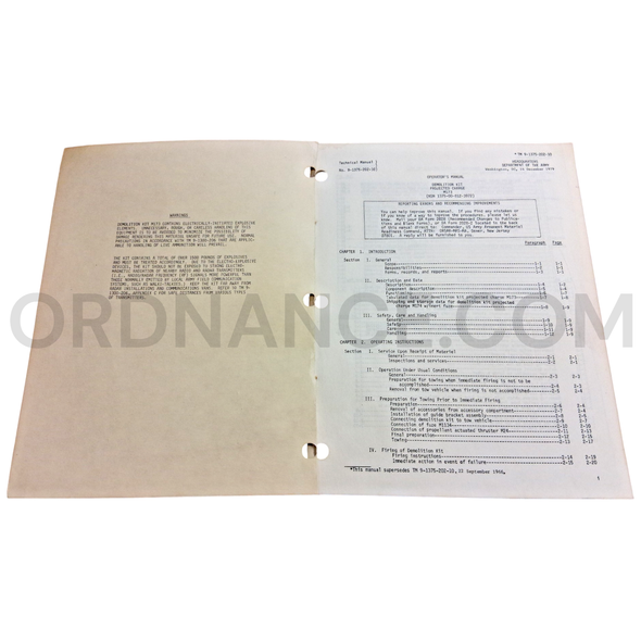 Technical Manual (TM 9-1375-202-10) for M173 Projected Charge Demolition Kit December 1979 NSN 1375-00-812-3972