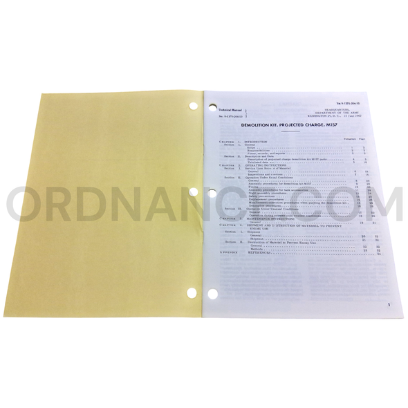 Technical Manual (TM 9-1375-204-10) for  M157 Projected Charge Demolition Kit June 1962