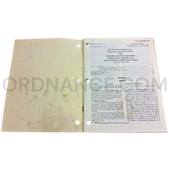 Technical Manual (TM 9-1400-461-35P) for M-22 Helicopter Guided Missile Launcher Armament Subsystem June 1968