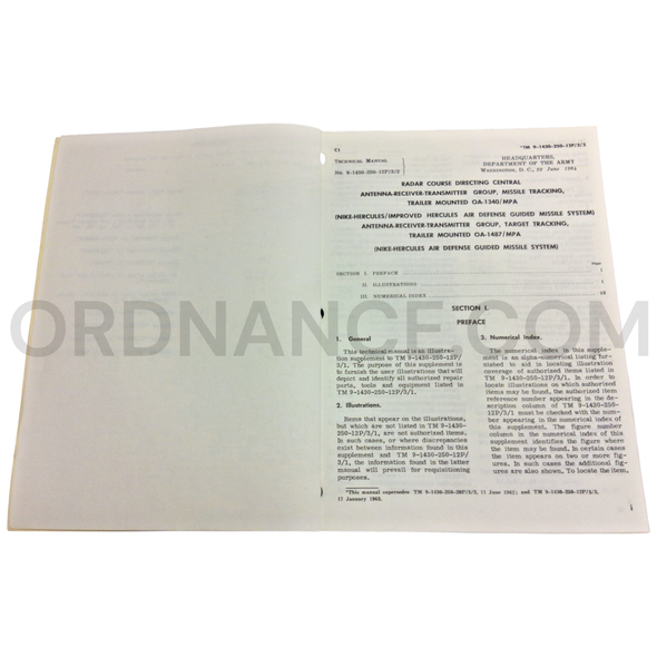 Technical Manual (TM 9-1430-250-12P/3/2) for Radar Tracking Antenna Receiver Transmitter used on Nike Hercules Air Defense Guided Missile System June 1964
