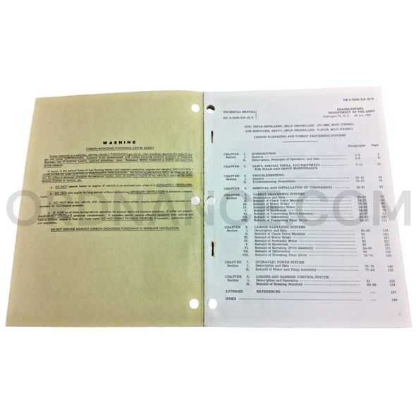 Technical Manual (TM 9-2300-216-35/2) for 175mm M107 / T235E1 Self Propelled Field Artillery Gun and 8-Inch M110 / T236E1 Self Propelled Howitzer Elevating and Traversing Systems July 1962 FSN 2350-436-6635