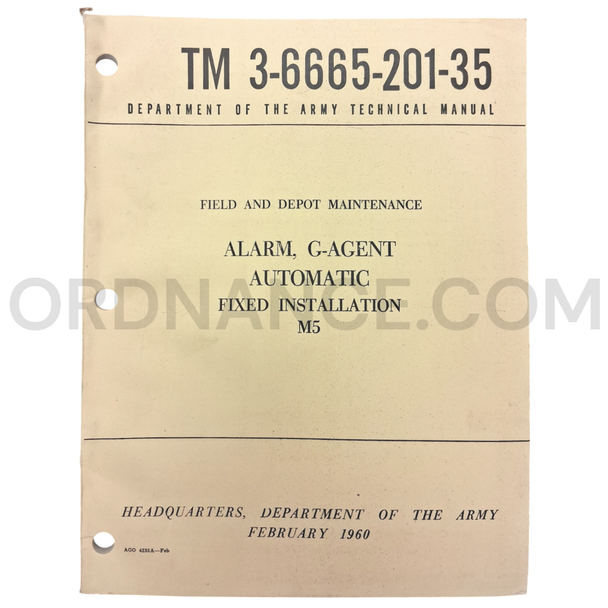 Technical Manual (TM 3-6665-201-35) for M5 Automatic Fixed Installation G-Agent Alarm February 1960