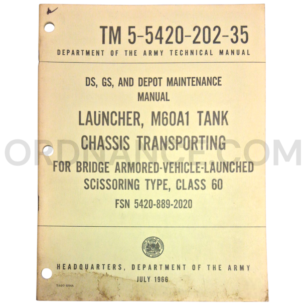 Technical Manual (TM 5-5420-202-35) for AVLB M60A1 Launcher July 1966 FSN 5420-889-2020