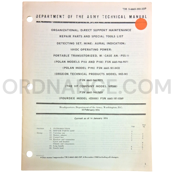 Technical Manual (TM 5-6665-202-23P) for Polan Models P153 and P158 Mine Detecting Set February 1974 FSN 6665-966-9071