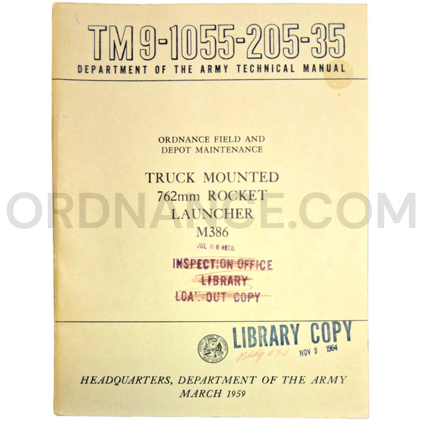 Technical Manual (TM 9-1055-205-35) for 762mm M386 Truck-Mounted Rocket Launcher March 1959