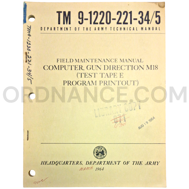Technical Manual (TM 9-1220-221-34/5) for M18 Gun Direction Computer March 1964