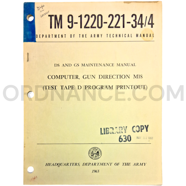 Technical Manual (TM 9-1220-221-34/4) for M18 Gun Direction Computer 1965