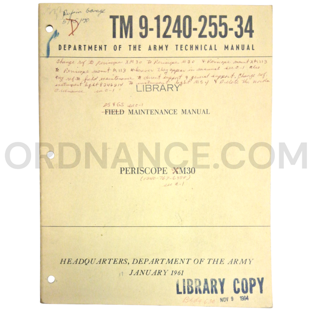 Technical Manual (TM 9-1240-255-34) for XM30 Periscope January 1961