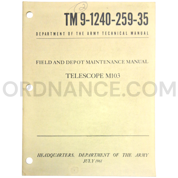 Technical Manual (TM 9-1240-259-35) for M103 Telescope July 1961