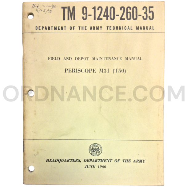 Technical Manual (TM 9-1240-260-35) for M31T50 Periscope June 1960