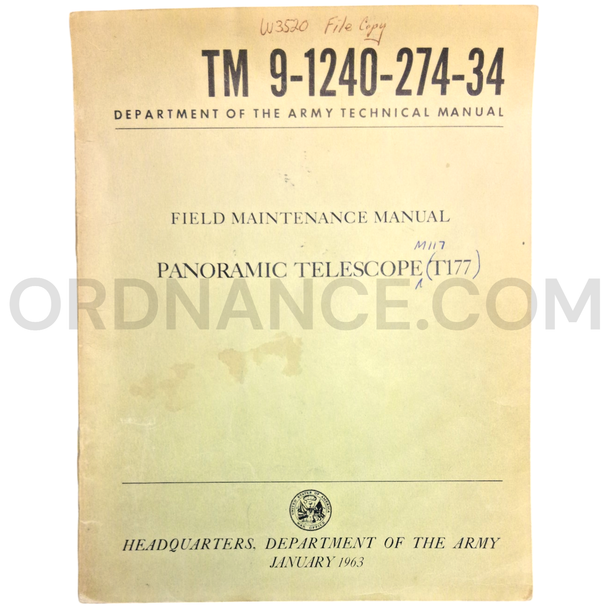 Technical Manual (TM 9-1240-274-34) for M117/T177 Panoramic Telescope January 1963