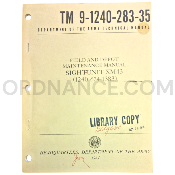 Technical Manual (TM 9-1240-283-35) for XM43 Sight Unit June 1964 FSN 1240-674-1383