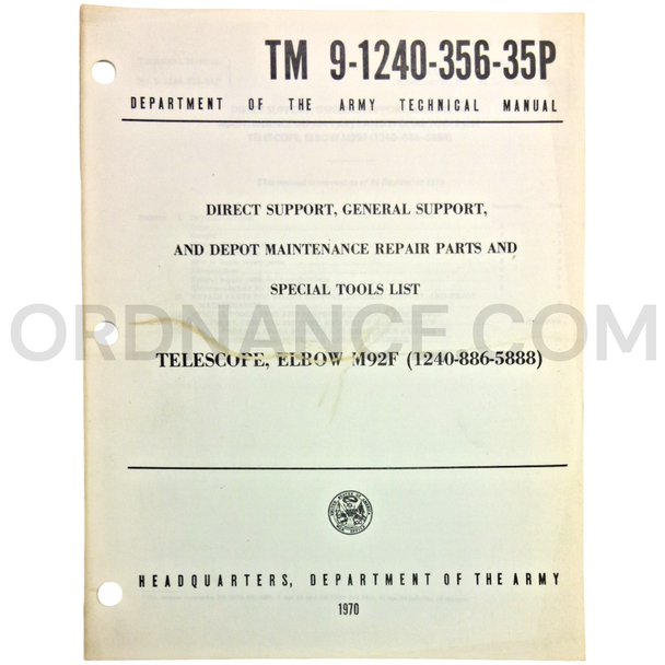 Technical Manual (TM 9-1240-356-35P) for M92F Elbow Telescope September 1970 FSN 1240-886-5888