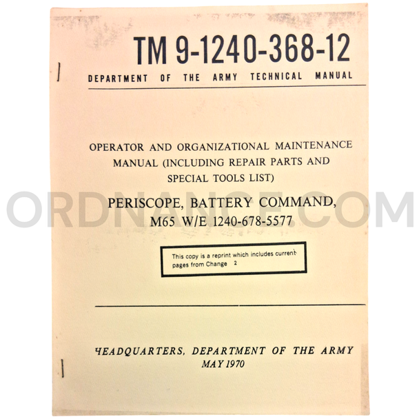 Technical Manual (TM 9-1240-368-12) for M65 Battery Command Periscope May 1970 FSN 1240-678-5577